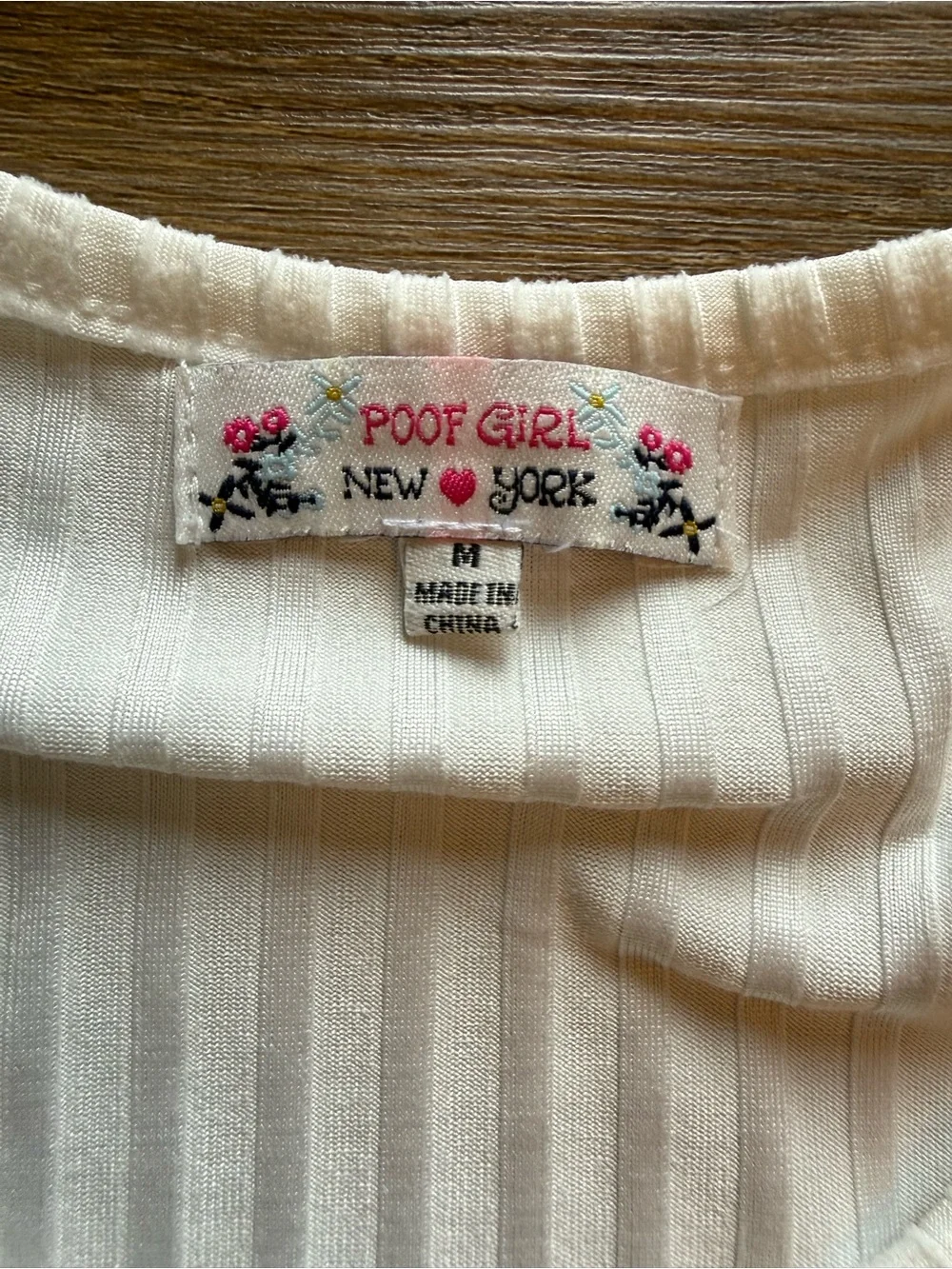 Girls' Cream Short-Sleeve Ribbed Tee with Front Ruching - Picture 2 of 2